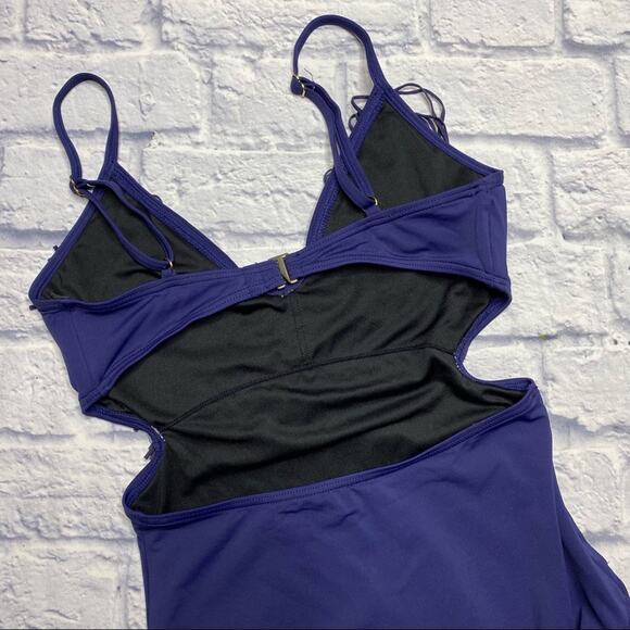 Vince Camuto Swim Tassle Suede Fringe One Piece Swimsuit in Navy - Picture 5 of 9